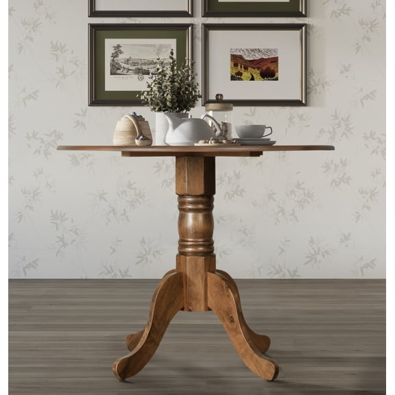 Home Design Olivia Dining Table with Round Pedestal Top, Mid-Century Modern Style, Easy Assembly, Brown