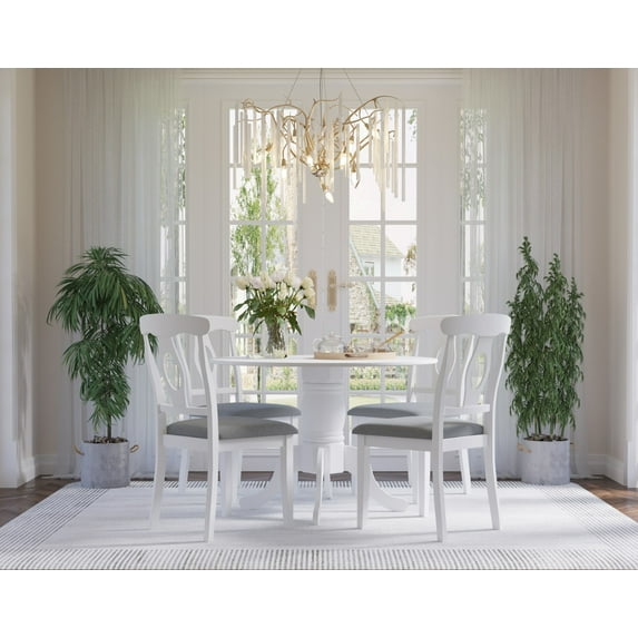 Home Design Olivia Dining Table with Round Pedestal Top, Mid-Century Modern Style, Easy Assembly, White