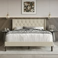 thumbnail image 1 of Home Design Oregon Full Button-Tufted Upholstered Wingback Panel Bed Frame for Adult, Beige, Easy Assembly, 1 of 12