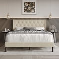 thumbnail image 1 of Home Design Oregon King Button-Tufted Upholstered Wingback Panel Bed Frame for Adult, Beige, Easy Assembly, 1 of 12