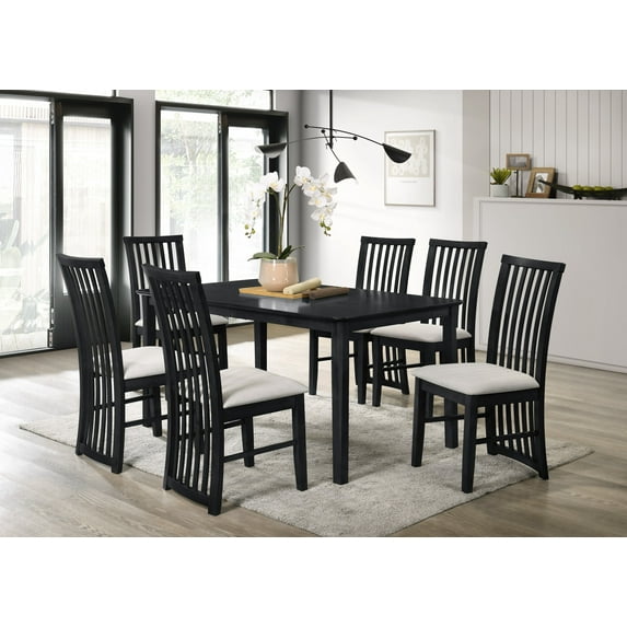 Home Design Osaka Dining Table, Black, Rectangular Top with rounded EdgesMiddle Divided Design, Sturdy Square Legs, Modern Style, Durable Construction
