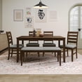 thumbnail image 1 of Home Design Ouray 6-Piece Dining Set, Brown - Wood Grain Embossed, Rectangular Table with Split Top, Ladder Back Chairs, Upholstered Bench, 1 of 28