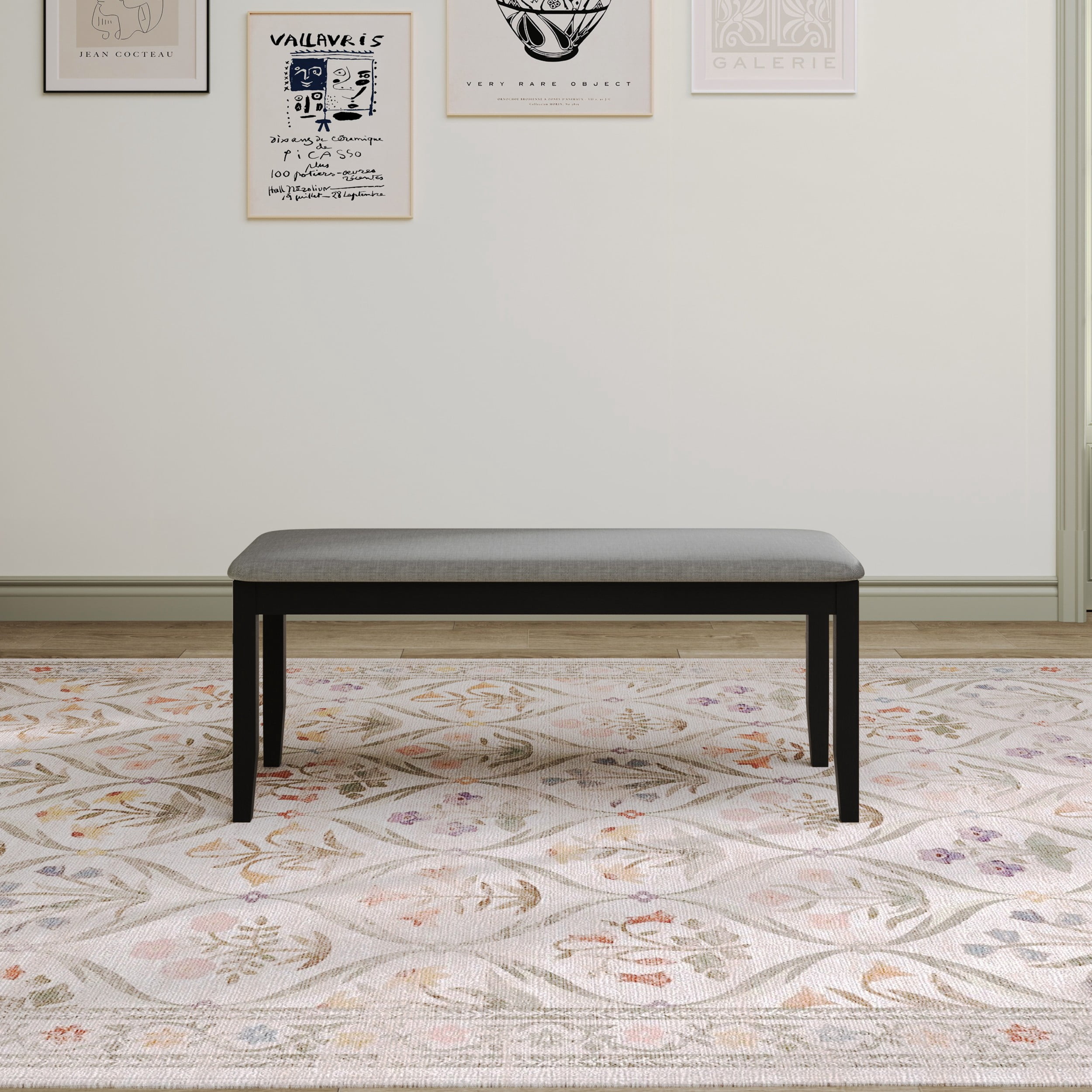Home Design Ouray Dining Bench, Black - Upholstered Seat, Wood Grain Embossed, Sturdy Construction