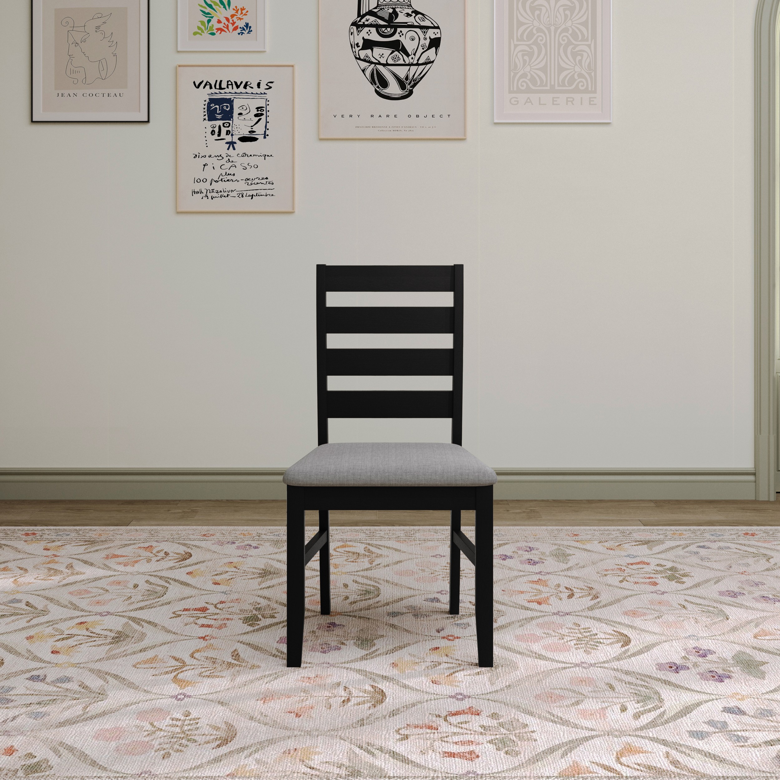 Home Design Ouray Dining Chair (Set of 4), Black - Wood Grain Embossed, Ladder Back with Upholstered Seat