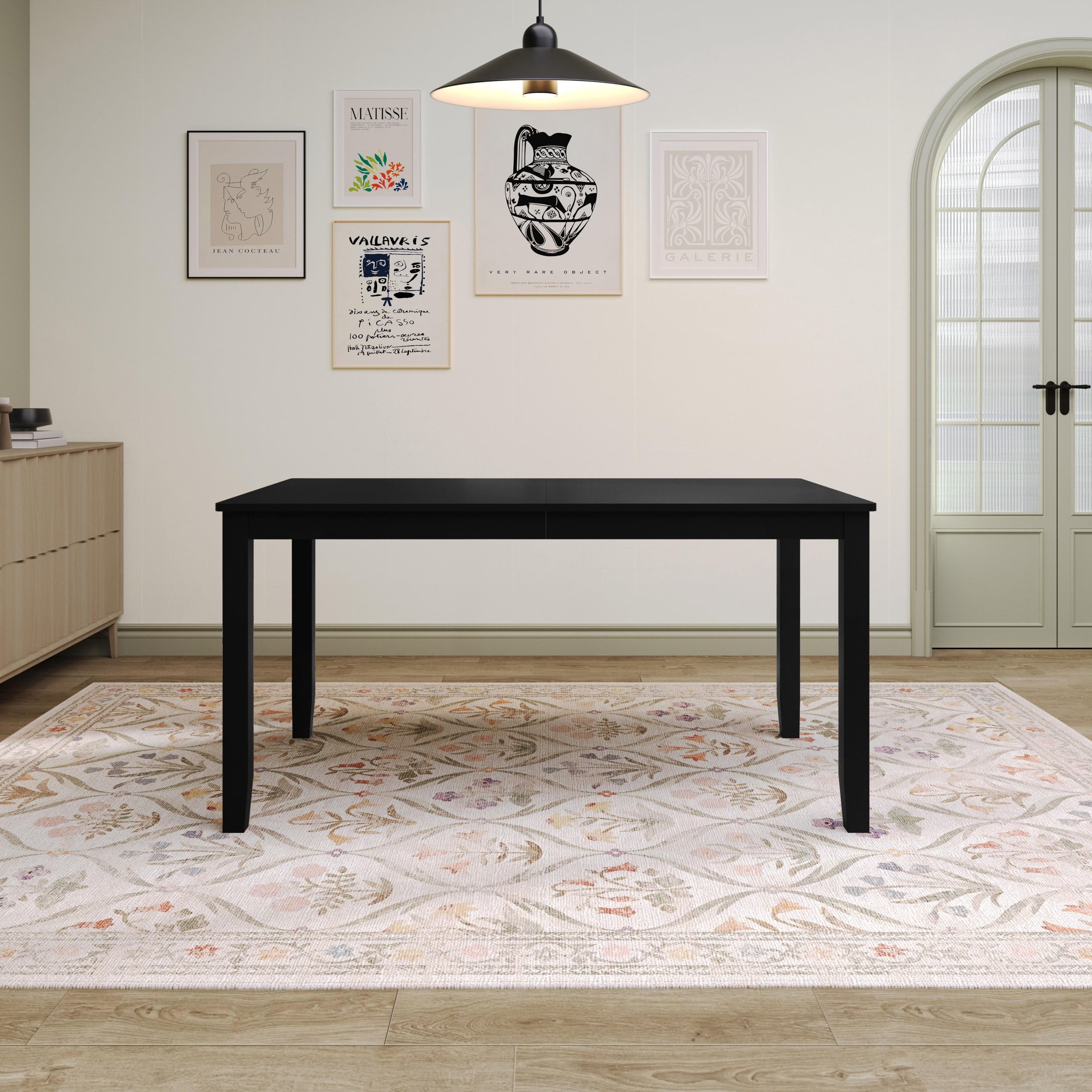 Home Design Ouray Dining Table, Black - Wood Grain Embossed, Rectangular Table with Split Top, Sturdy Construction