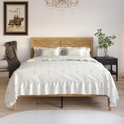 Home Design Oxnard Twin Solid Wood Platform Bed Frame with X-Pattern Headboard Slat Support System, Light Oak