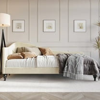 Home Design Ozark Twin Daybed with Upholstered Frame, Single Arm, High-Low Curved Back, Turned Tapered Legs, Stylish Seating and Sleeping, Beige