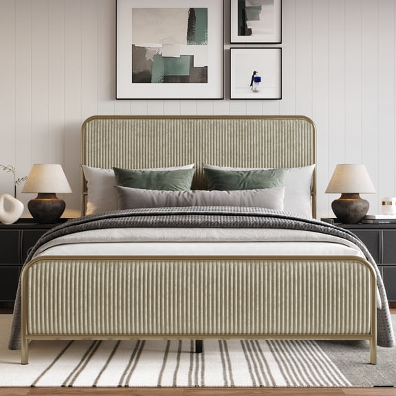 Home Design Parma King Panel Bed Frame, Metallic Gold