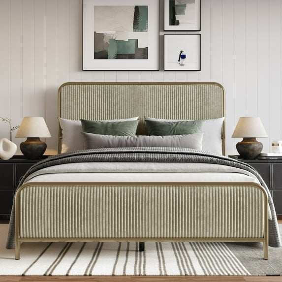 Home Design Parma Queen Panel Bed Frame, Metallic Gold