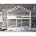 thumbnail image 1 of Home Design Pasco Twin Over Twin Solid Wood House Loft Bed Frame with Roof, Wood House Bed/Low Toddler Loft Bed, Antique White, Easy Assemble, 1 of 5