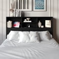 thumbnail image 1 of Home Design Pomona King Freestanding Bookcase Headboard with Storage Shelves & Built-In Power Outlet, Black, 1 of 7