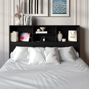 Home Design Pomona King Freestanding Bookcase Headboard with Storage Shelves & Built-In Power Outlet, Black