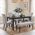 thumbnail image 1 of Home Design Pryor 6-Piece Dining Table Set- Rectangular Table, Upholstered Chairs and Bench, Modern Turned Legs Design, Black, 1 of 17
