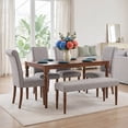 thumbnail image 1 of Home Design Pryor 6-Piece Dining Table Set- Rectangular Table, Upholstered Chairs and Bench, Modern Turned Legs Design, Brown, 1 of 17