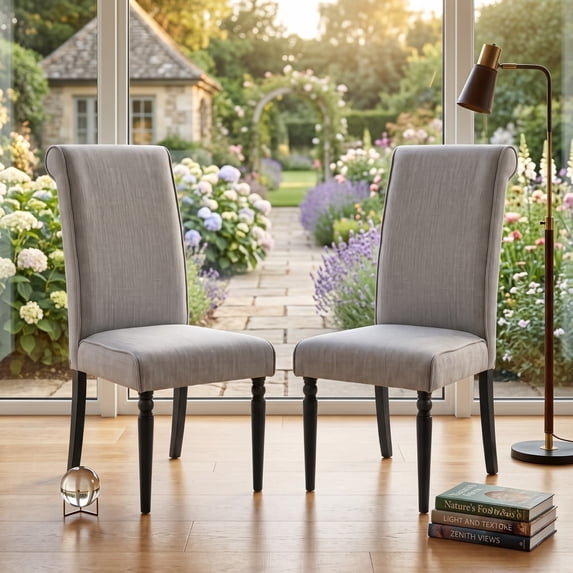 Home Design Pryor Dining Chair (Set of 2), Modern Rolled Back and Turned Front Legs Design, Black