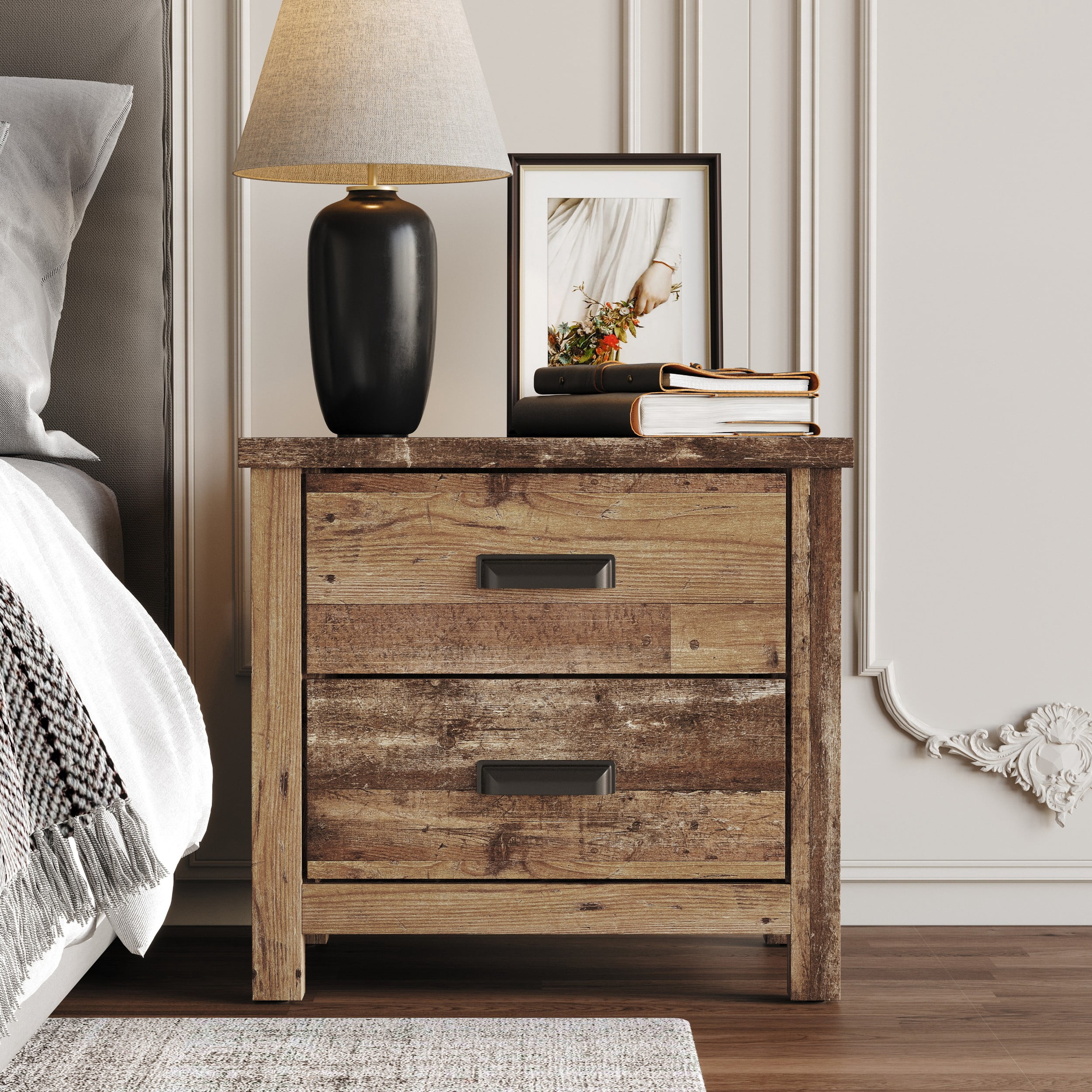 Home Design Racine 2 Drawer Nightstand, Vintage Oak
