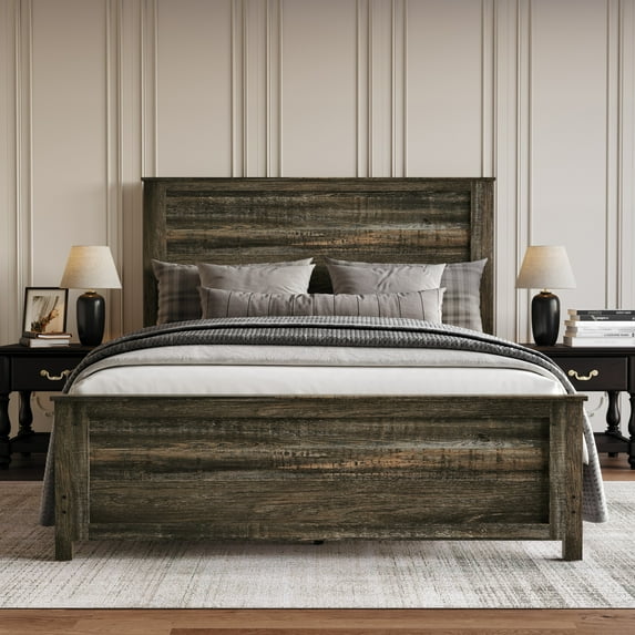 Home Design Racine Queen Panel Bed Frame, Brown Oak