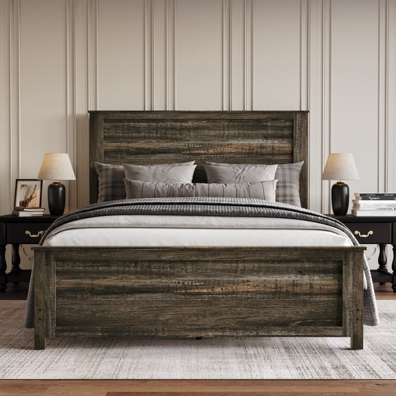 Home Design Racine Queen Panel Bed Frame, Brown Oak