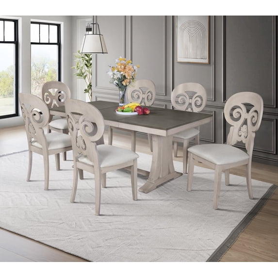 Home Design Rahma 6-Piece Dining Chair Set with Decorative Back, Padded Seat, Sturdy Wood Frame, Classic Design, Durable Construction, Warm Gray/Antique Gray