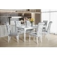 thumbnail image 1 of Home Design Reston 7-Piece Rectangular Dining Table with 6 Diamond-Tufted Cushioned Chairs, Turned Legs, Modern Elegant Design, White/Shiny Silver Gray, 1 of 5