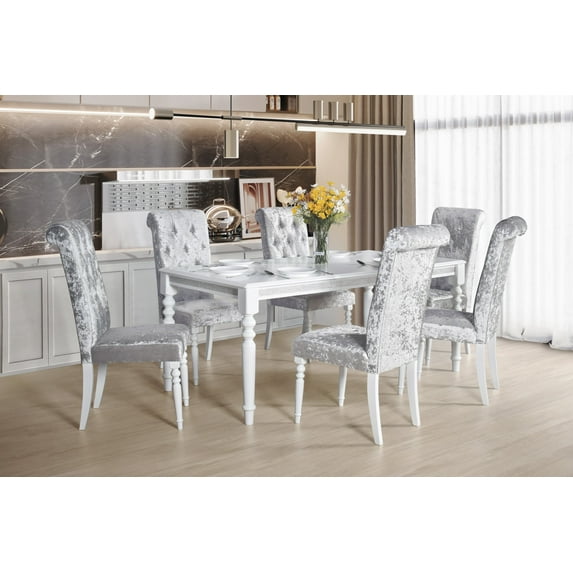 Home Design Reston Dining Table, White, Rectangular top, Turned legs, Rhinestone accents, Modern luxury design, Sturdy construction, Eye-catching centerpiece