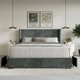 thumbnail image 1 of Home Design Rochester Full Upholstered Storage Platform Bed Frame with Wingback Headboard and Four Under-Drawers, Gray, Easy Assembly, 1 of 6