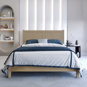 Home Design Rogers Twin Solid Wood Platform Bed Frame with Panel Headboard, No Box Spring Needed, Gray