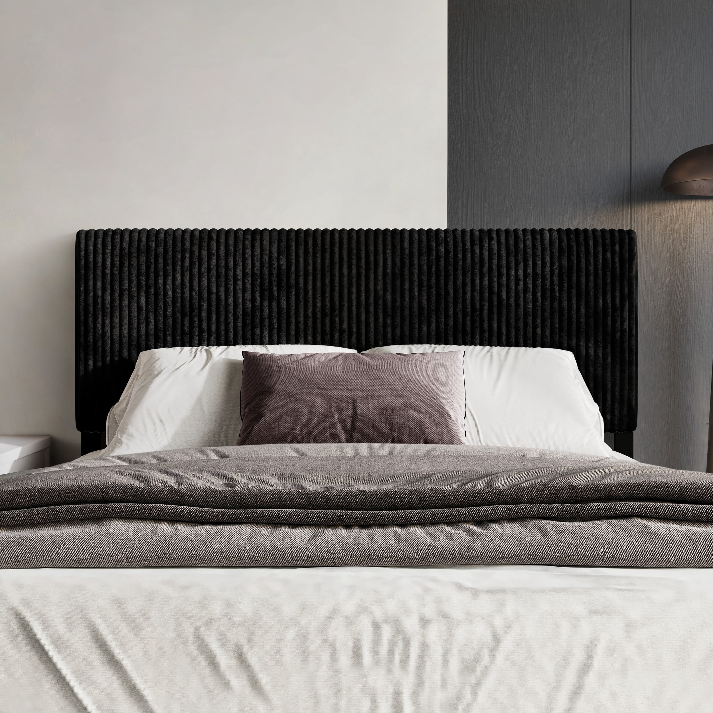 Home Design Romney King Upholstered Headboard with Vertical Channel Tufting, Adjustable Height, Black