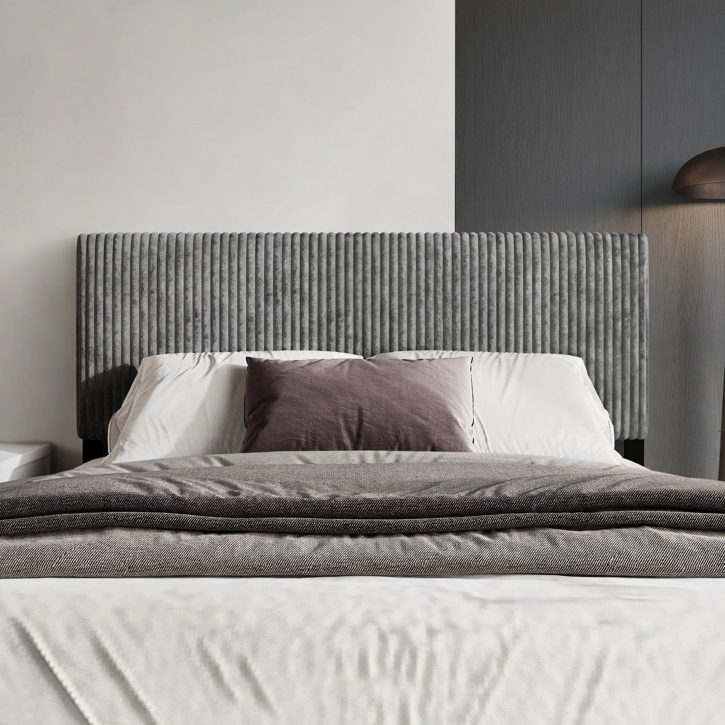 Home Design Romney Twin Upholstered Headboard with Vertical Channel Tufting, Adjustable Height, Gray