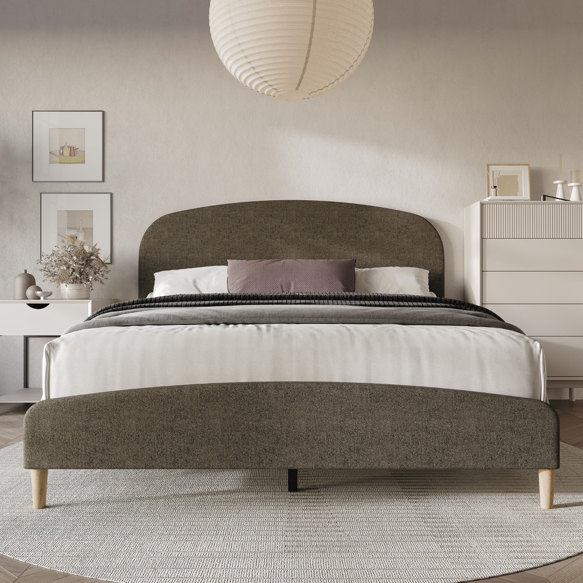 Home Design Rugby Twin Upholstered Panel Bed Frame, Brown, Easy Assembly