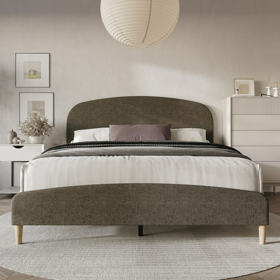 Home Design Rugby Twin Upholstered Panel Bed Frame, Brown, Easy Assembly