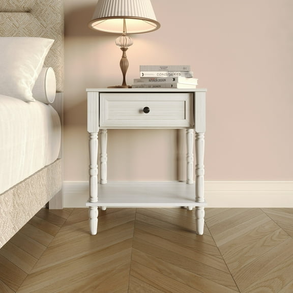 Home Design Rumford 1-Drawer Nightstand for Adult, Modern Bedside Table with Storage, Light Gray Finish