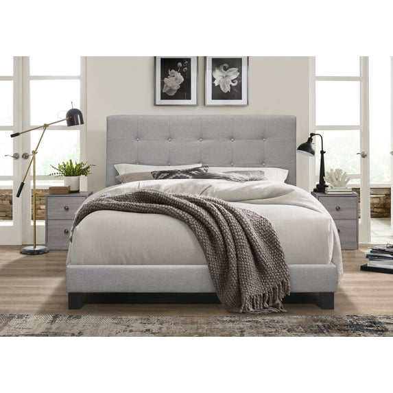 Home Design Sara Full Upholstered Panel Bed Frame with 2 Nightstands for Adult Bedroom, Modern Style, Gray, Easy Assembly