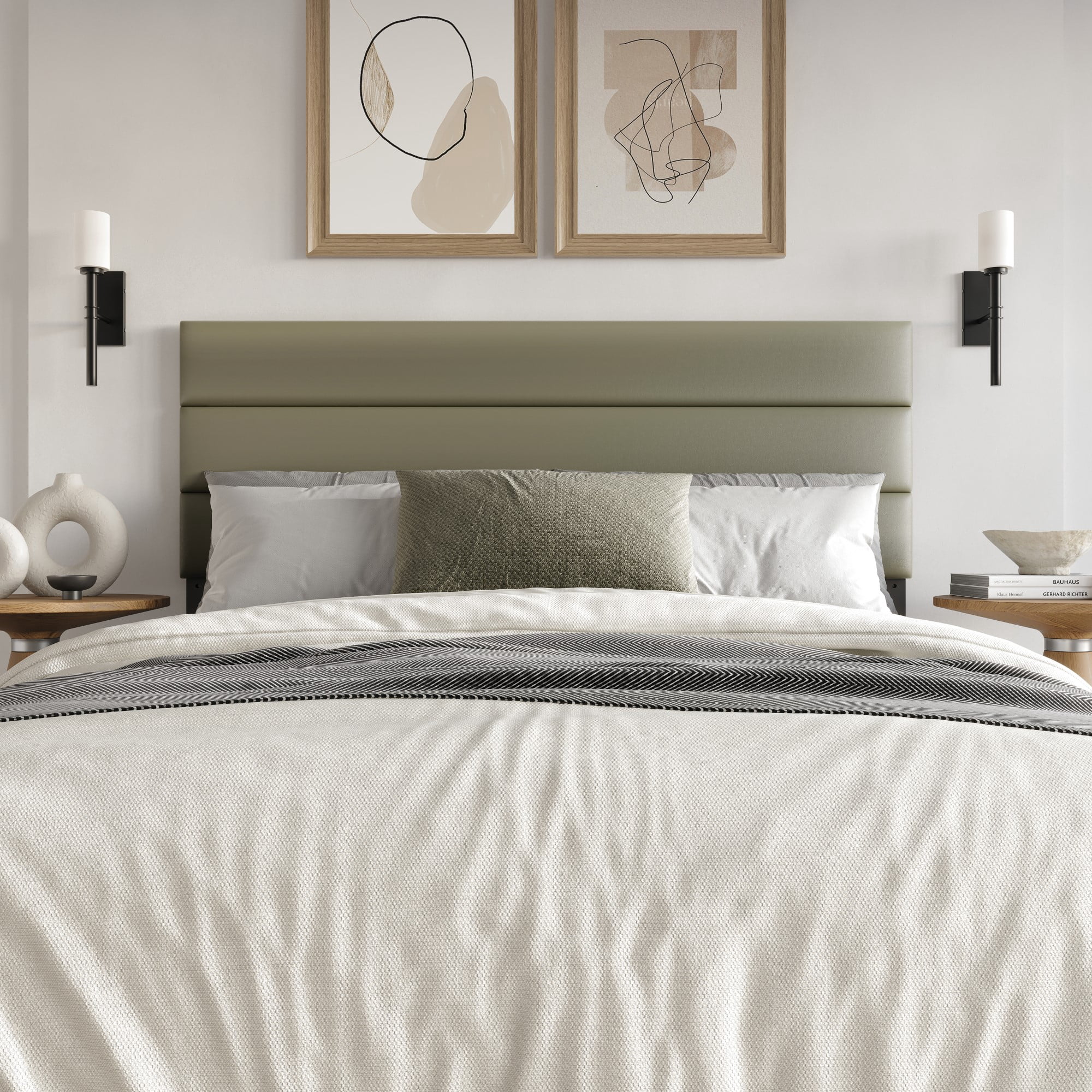 Home Design Scranton Queen Upholstered Headboard with Padded Surface and Soft Fabric, Silver, Easy Assembly
