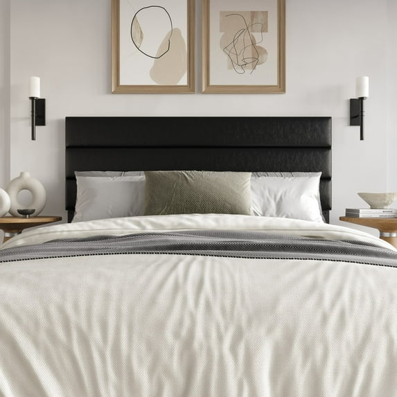 Home Design Scranton Twin Upholstered Headboard with Padded Surface and Soft Fabric, Black, Easy Assembly