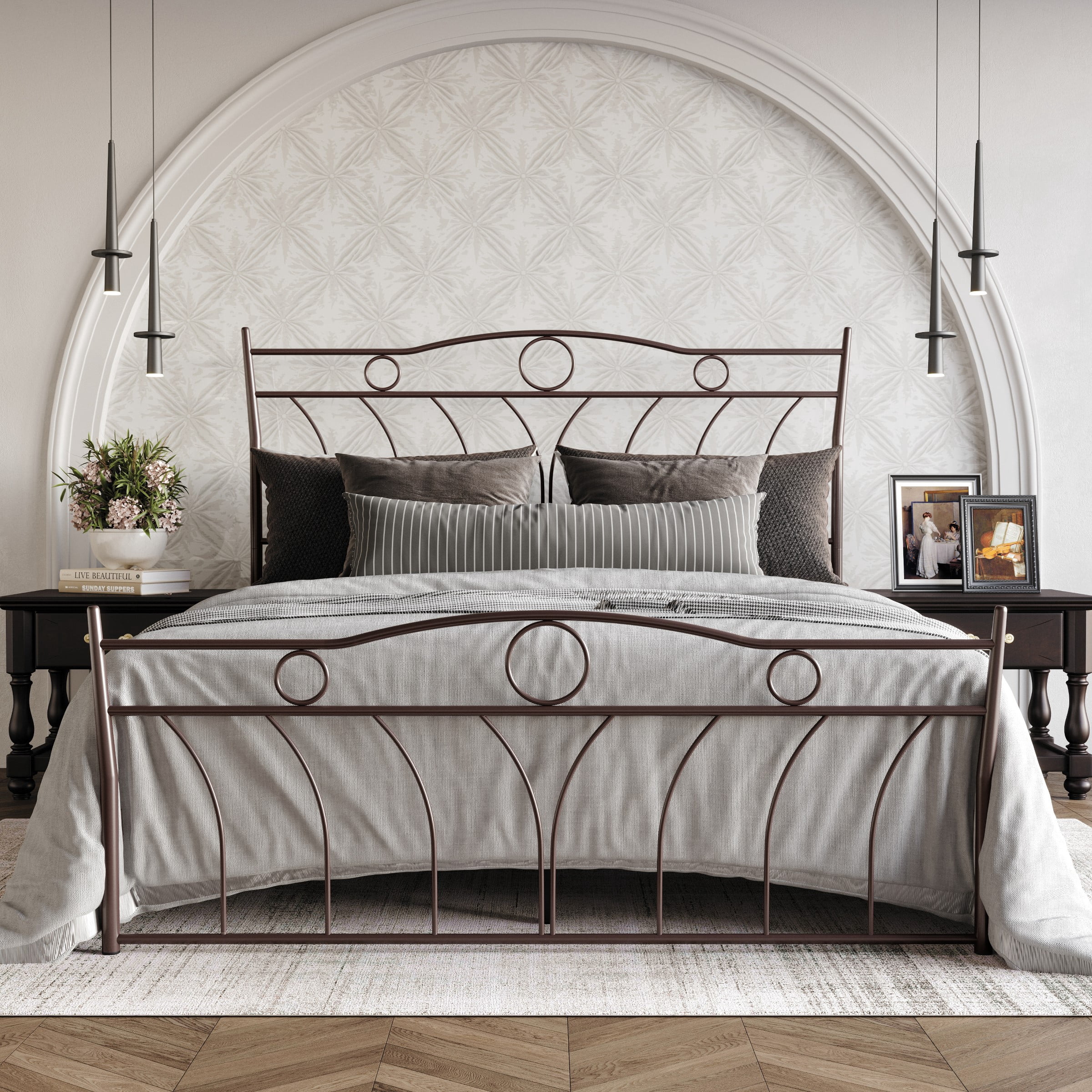 Home Design Shelby Full Metal Bed Frame for Adults, Brown, Classic Headboard and Footboard Design, Sturdy Frame, Easy Assembly