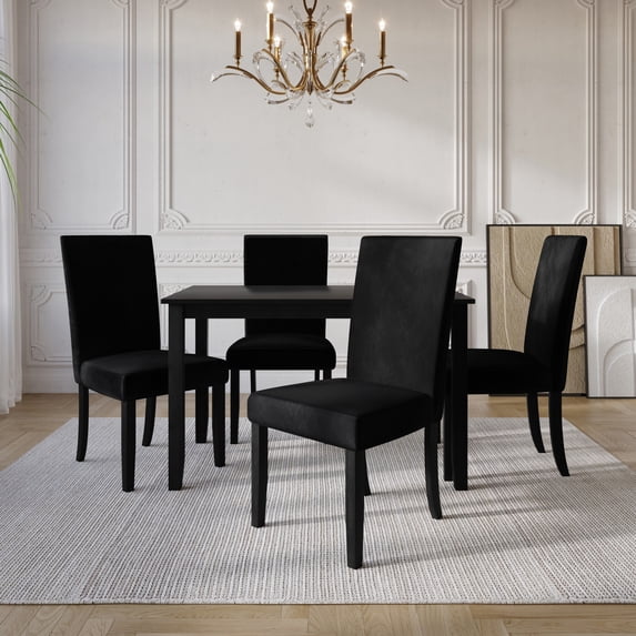 Home Design Skokie 5-Piece Dining Set with Rectangular Table and Parsons Cushioned Chairs, Sturdy Frame, Modern Design, Durable Construction, Black/Black