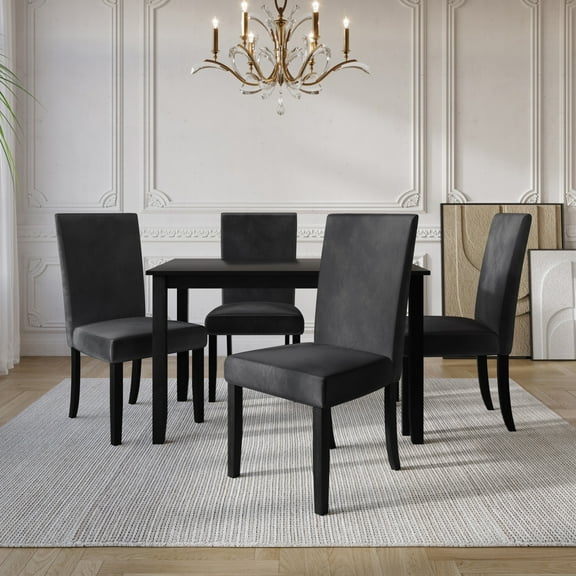 Home Design Skokie Dining Chair (Set of 2), Black/Dark Gray, Parsons style, Cushioned seat and back, Comfortable seating, Sturdy frame, Modern design, Durable construction