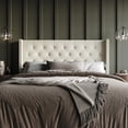thumbnail image 1 of Home Design Sonoma Full Tufted Upholstered Headboard with Wingback Design and Nailhead Trim, Cream, Easy Assembly, 1 of 5