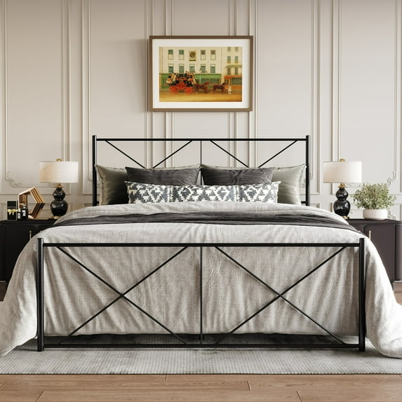 Home Design Sturgis King Metal Bed Frame for Adult Bedroom, Platform Style, Black