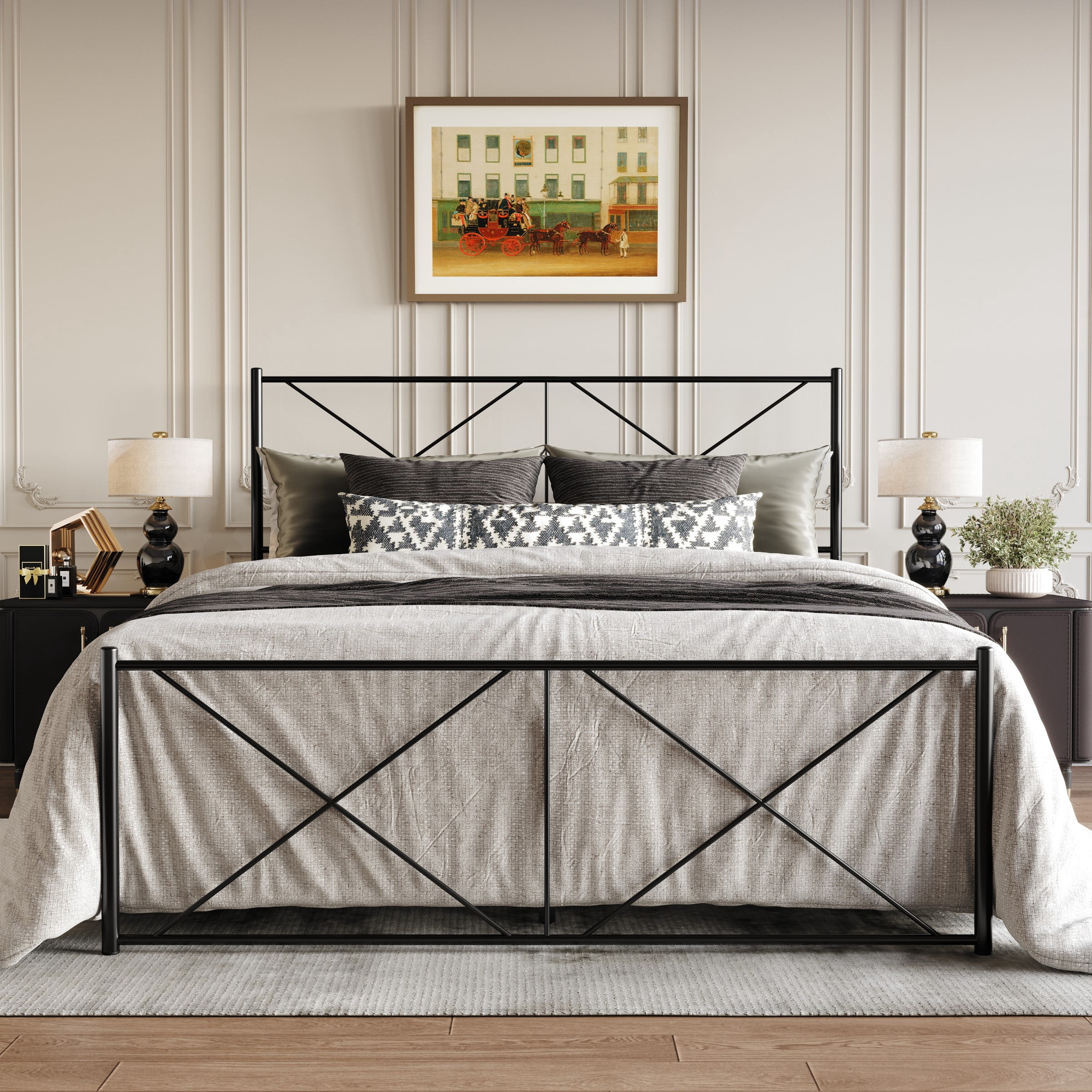 Home Design Sturgis Queen Metal Bed Frame For Adult Bedroom, Black