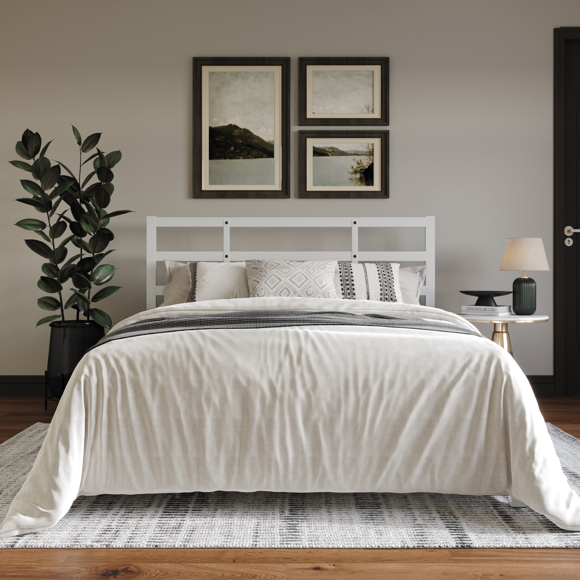 Home Design Sumter King Metal Bed Frame with Under-Bed Storage, Sturdy Slats, White, Easy Assembly, Adult