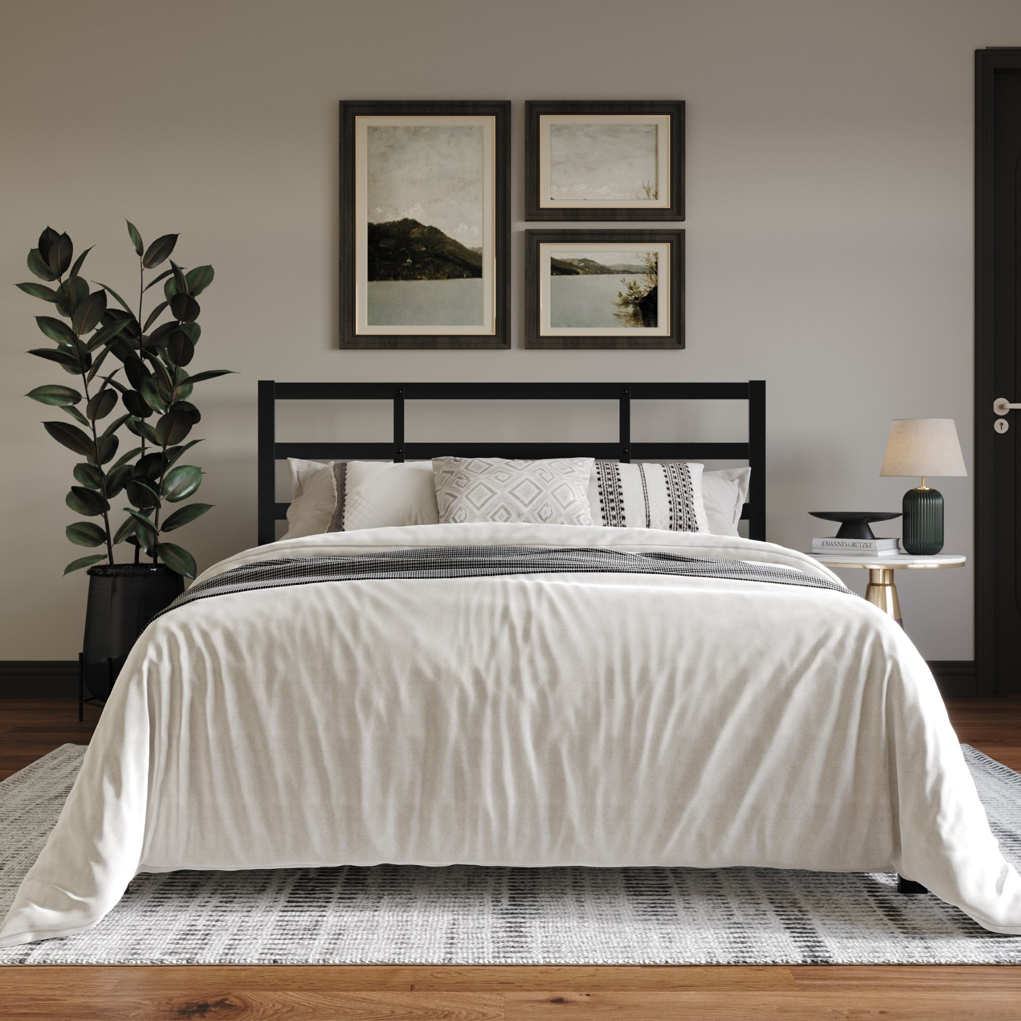 Home Design Sumter Queen Metal Bed Frame with Under-Bed Storage, Sturdy Slats, Black, Easy Assembly, Adult