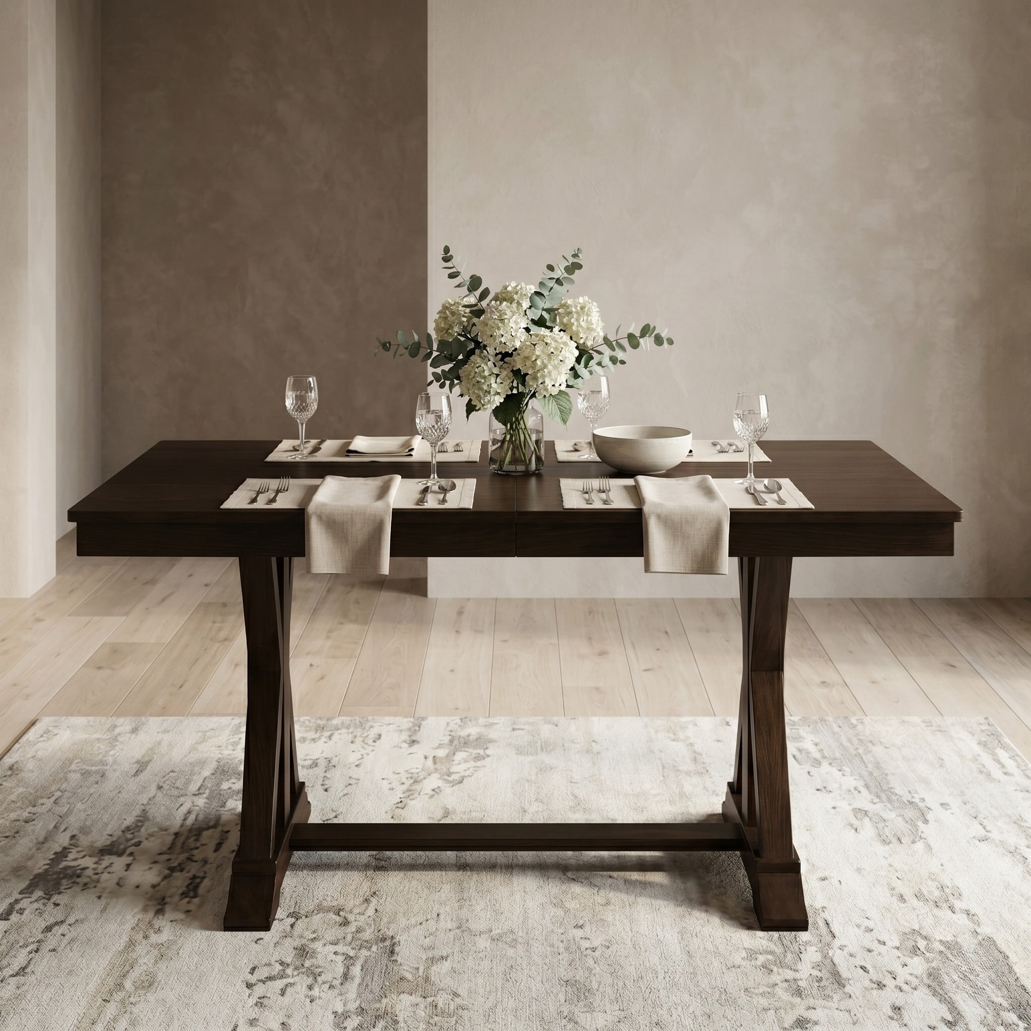 Home Design Talon Rectangular Dining Table with Trestle Base, Solid Wood Construction, Traditional Style, Black