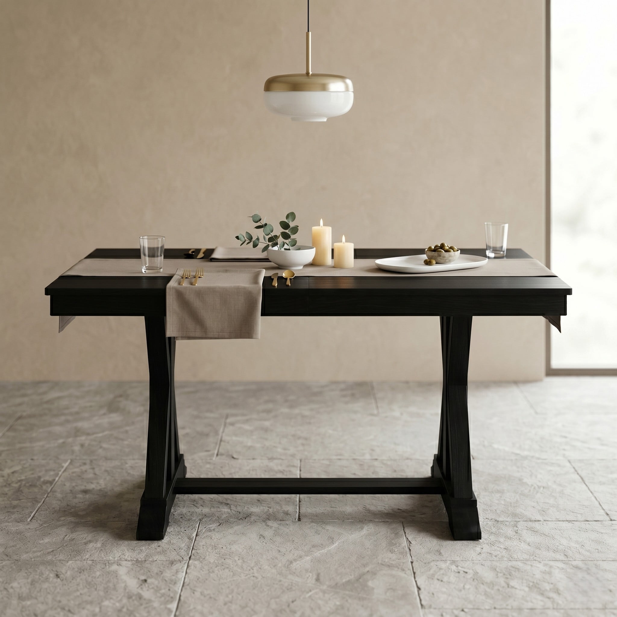 Home Design Talon Rectangular Dining Table with Trestle Base, Solid Wood Construction, Traditional Style, Brown