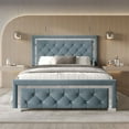 thumbnail image 1 of Home Design Toccoa Full Upholstered Panel Bed Frame with Diamond Button-Tufted Headboard and Silver Metal Accents, Blue, Easy Assembly, 1 of 11