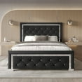 thumbnail image 1 of Home Design Toccoa King Upholstered Panel Bed Frame with Diamond Button-Tufted Headboard and Silver Metal Accents, Black, Easy Assembly, 1 of 10