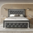 thumbnail image 1 of Home Design Toccoa Twin Upholstered Panel Bed with Diamond Button-Tufted Headboard and Silver Metal Accents, Dark Gray, 1 of 1
