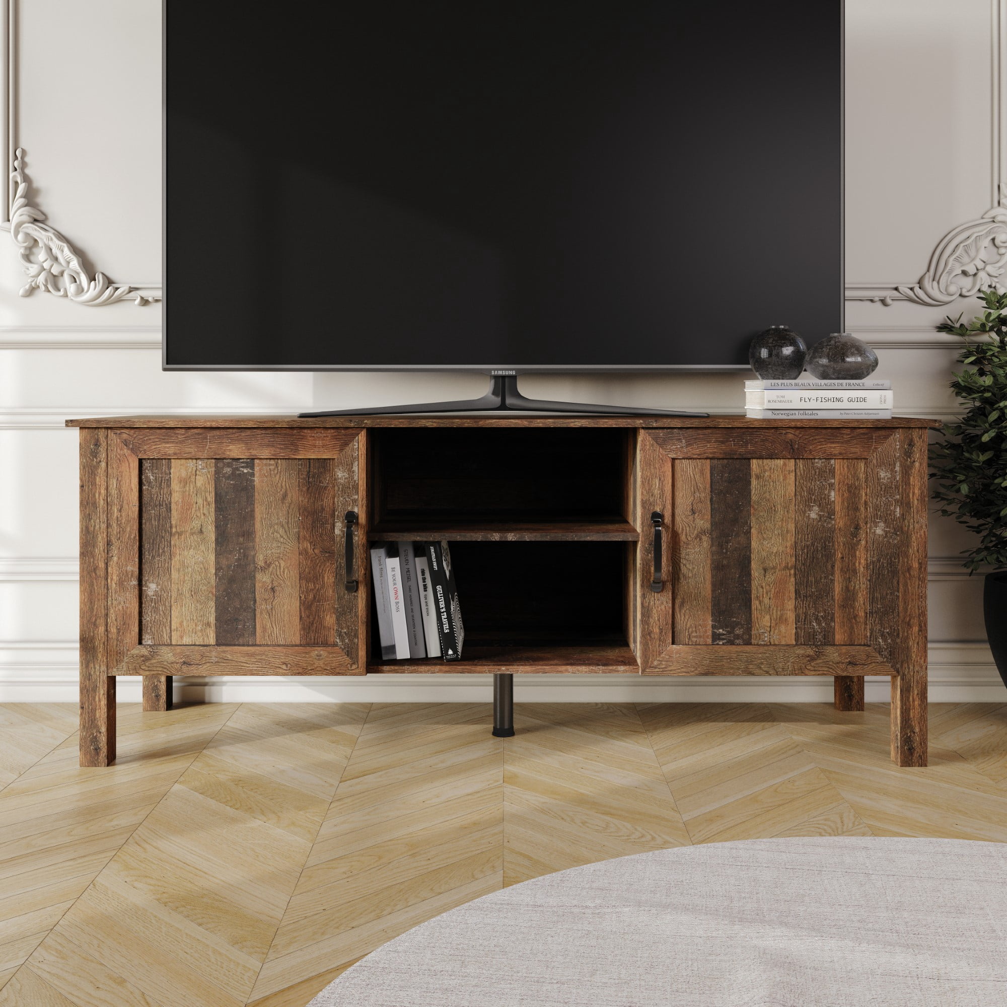 Home Design Topeka 55" TV Stand with Open Shelves and Storage ...