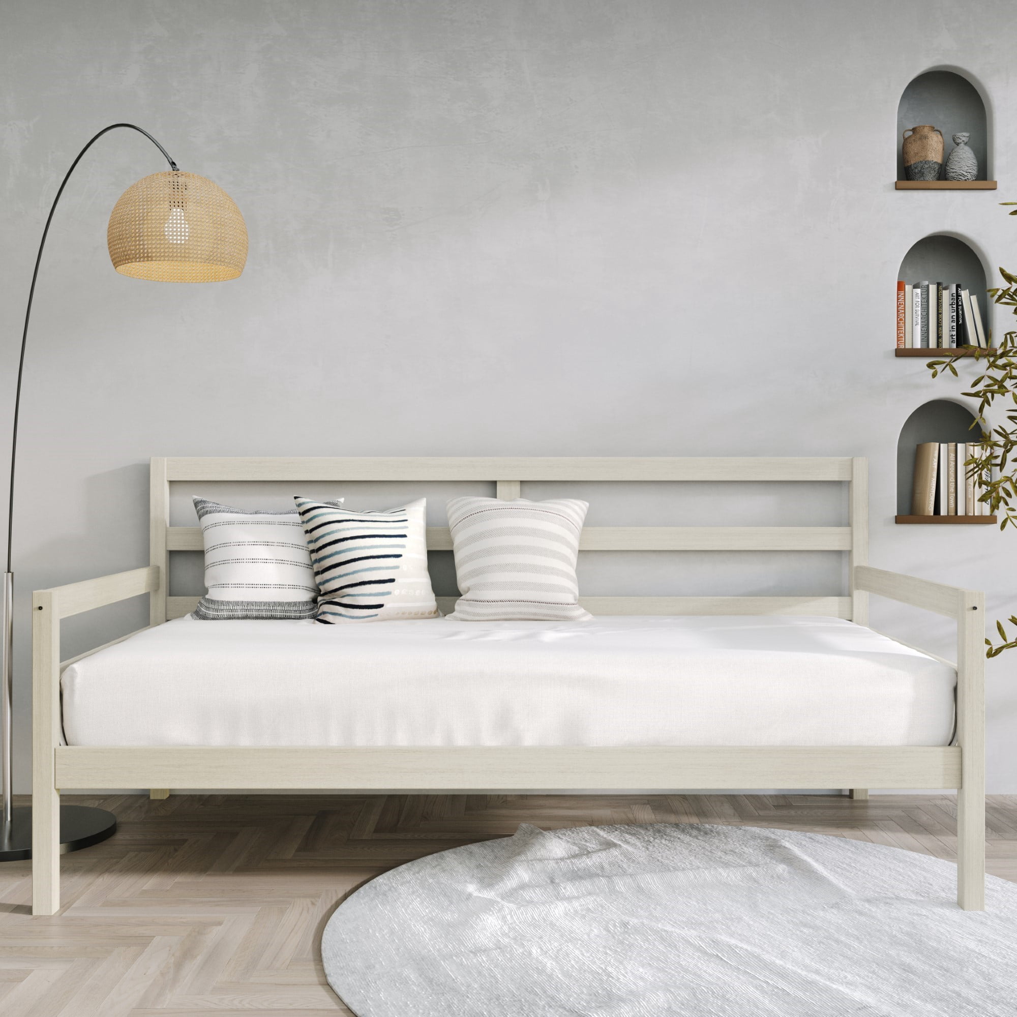 Home Design Towson Twin Daybed with Solid Wood Frame, Slatted Sides and Back, Stylish Seating and Sleeping Solution, Durable, Antique White